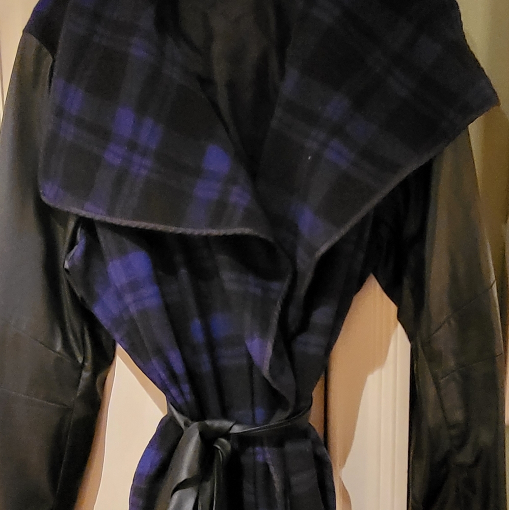 Plus Size wool and faux leather Wrap jacket